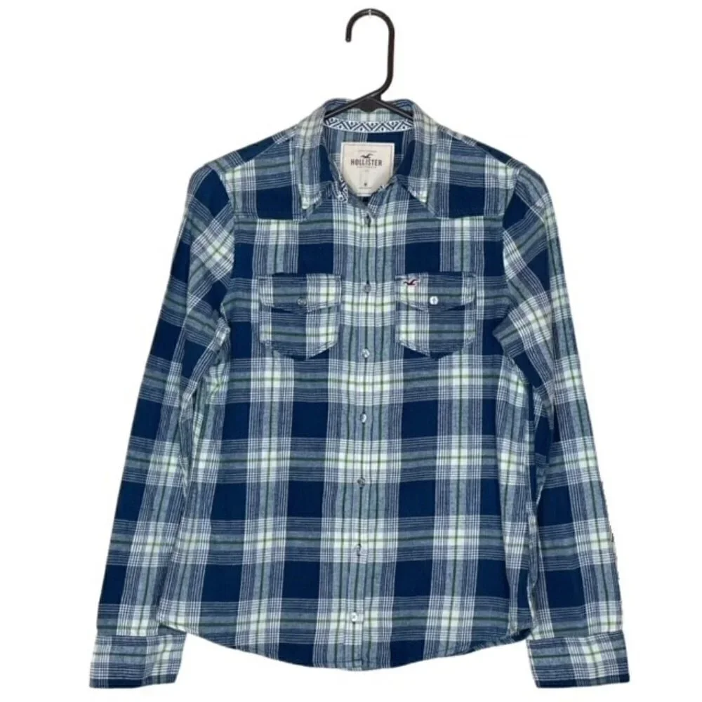 HOLLISTER Blue Plaid Long Sleeve Flannel Shirt - Size Medium